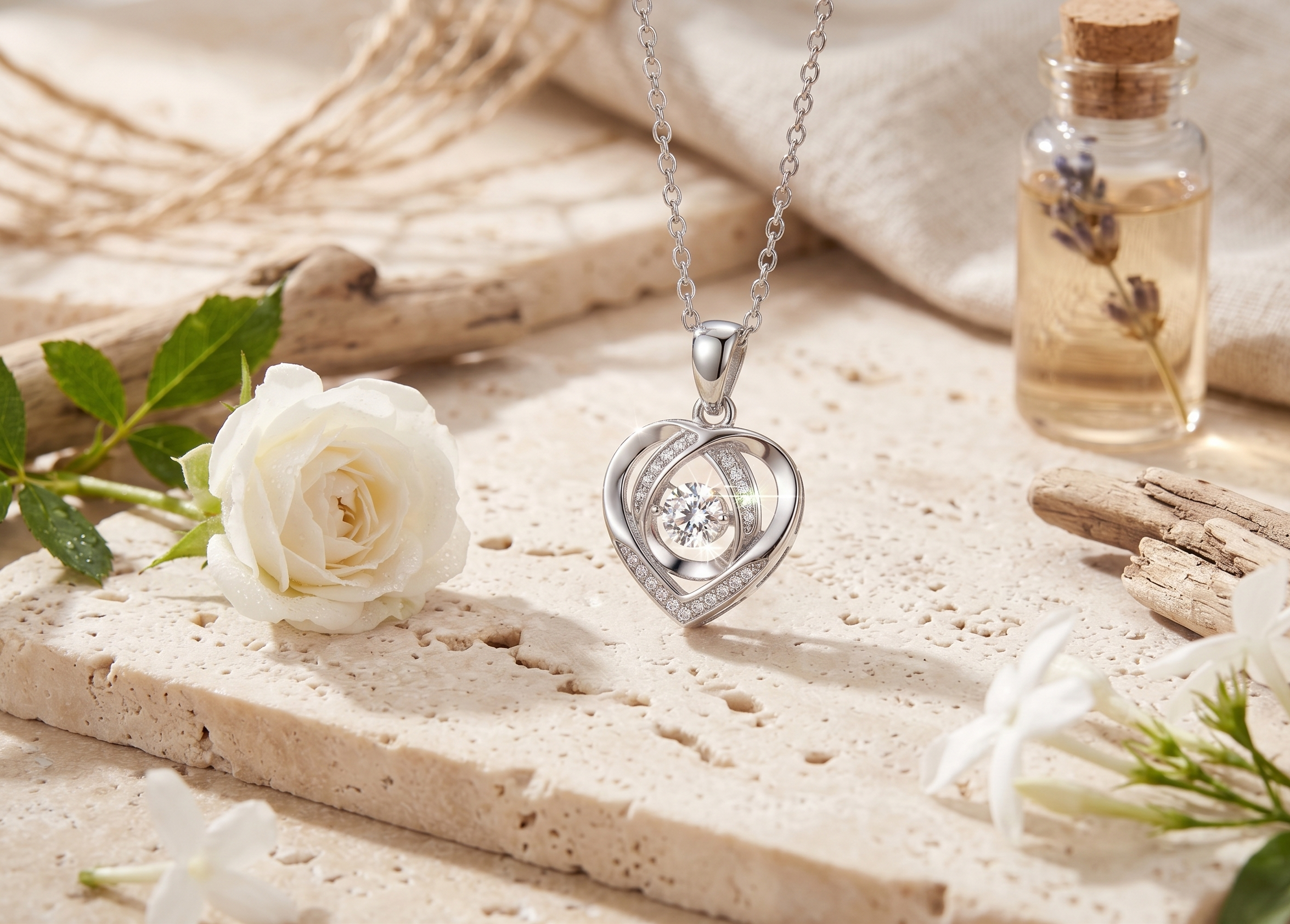 1Heart To Have Your Luxurious Fashion Diamond Pendant Necklace Set With Mosan Diamond Silver Ornaments Prohibit Tk Sales