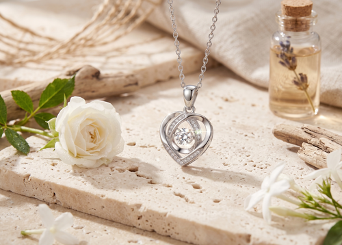 1Heart To Have Your Luxurious Fashion Diamond Pendant Necklace Set With Mosan Diamond Silver Ornaments Prohibit Tk Sales